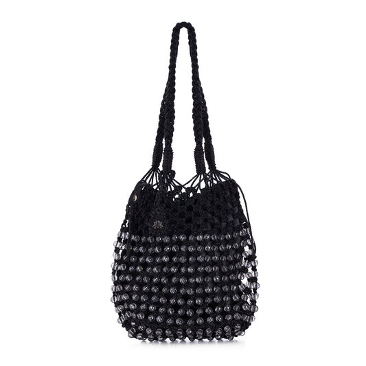 STELLA IN BLACK MACRAME BEADED BAG