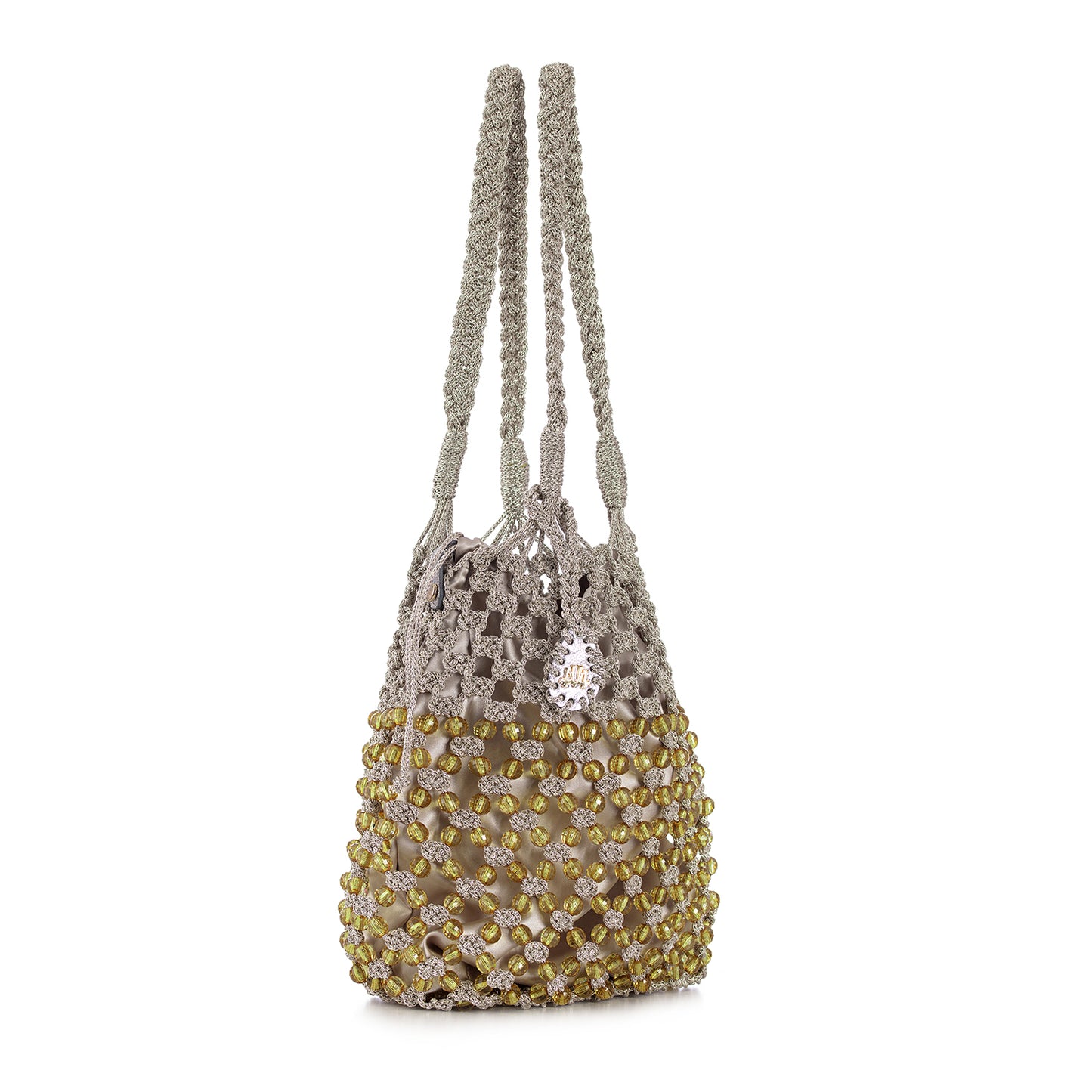 STELLA IN GOLD MACRAME BEADED BAG